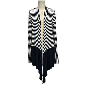 Basler Open-Front Striped Jersey Cardigan Wrap Navy & White size 40 = US size 10